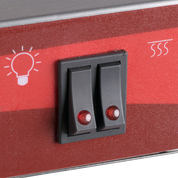 An Avantco lighted on / off rocker switch with two red lights.