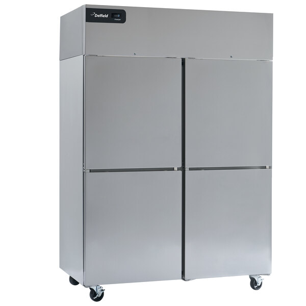 Delfield GBSR2P-SH Coolscapes 55" Top-Mount Solid Half Door Stainless Steel Reach-In Refrigerator with Stainless Steel Exterior / Interior