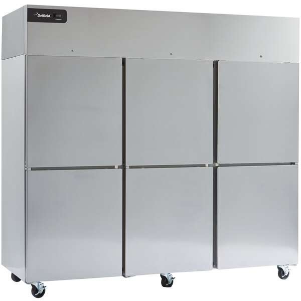 Delfield GBSF3P-SH Coolscapes 83" Top-Mount Three Section Half Door Stainless Steel Reach-In Freezer - 71 cu. ft.