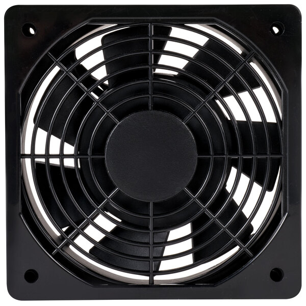 An Avantco black fan with a circular fan in the center.