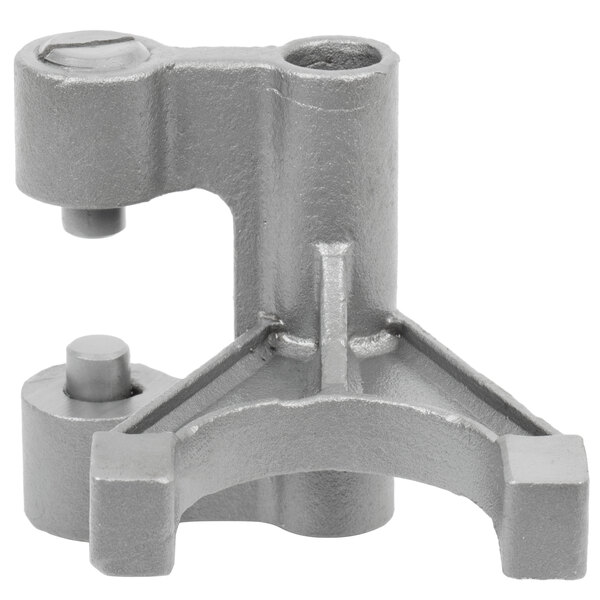 A grey metal Avantco fork bracket with two holes.