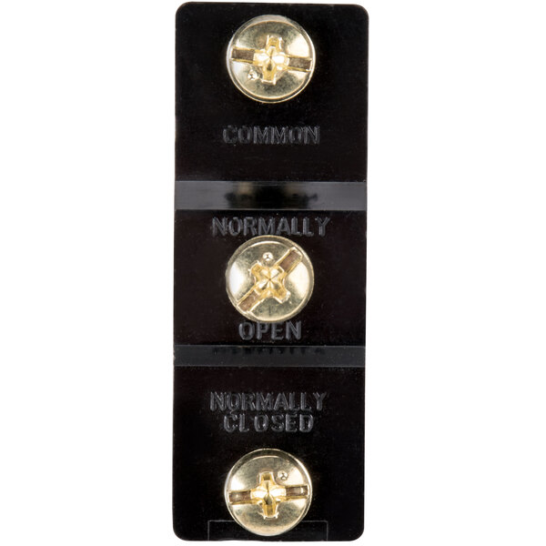 Three black buttons with gold lettering on a white background.