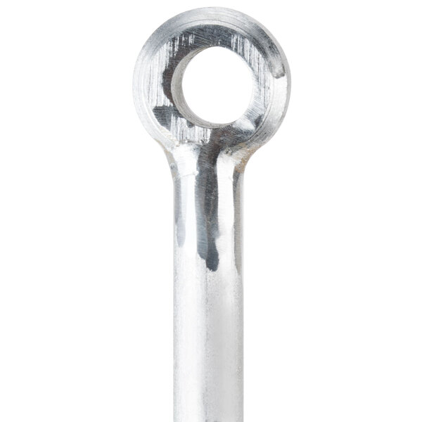 A silver Avantco pull rod with a hole in it.