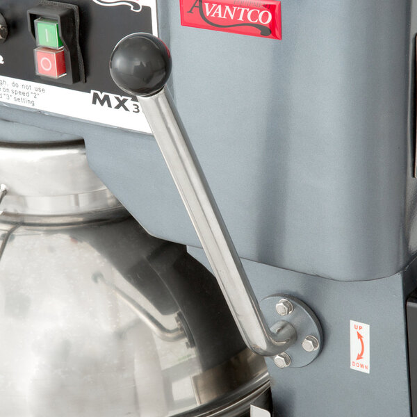 A close-up of an Avantco mixer bowl lift handle.
