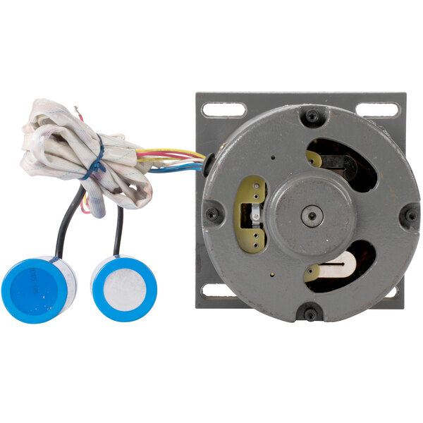 An Avantco 110V motor with blue wires and blue circles.