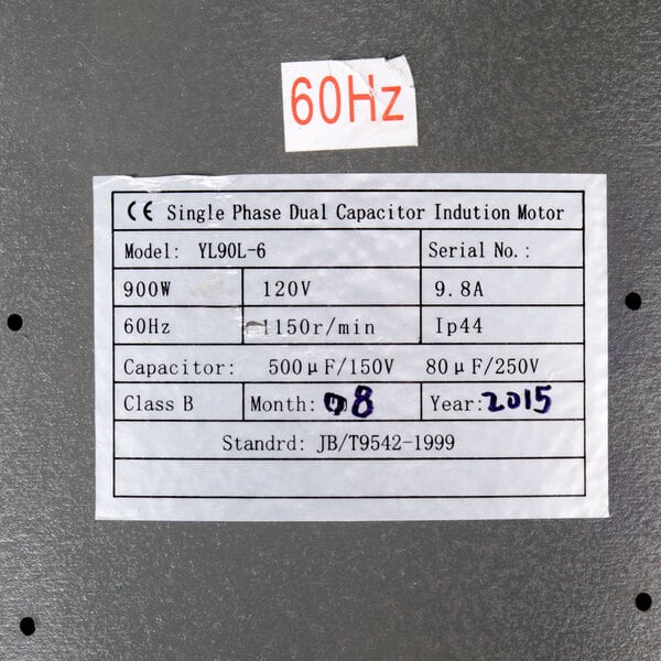 A close-up of an Avantco Motor metal label with the number 177PMX30MTR.