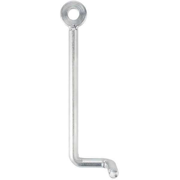 A long silver pole with a silver metal hook on the end.