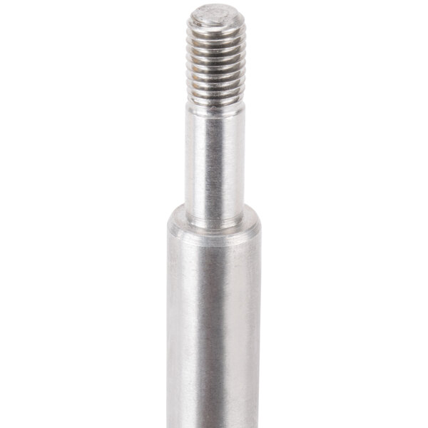 A stainless steel threaded axle with a nut on the end.