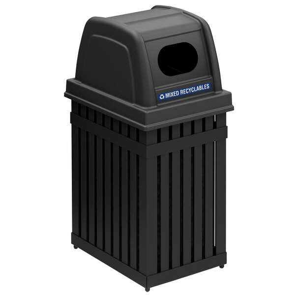 Commercial Zone 72700199 ArchTec Parkview 25 Gallon Black Rectangular Trash / Recycling Receptacle with Decals