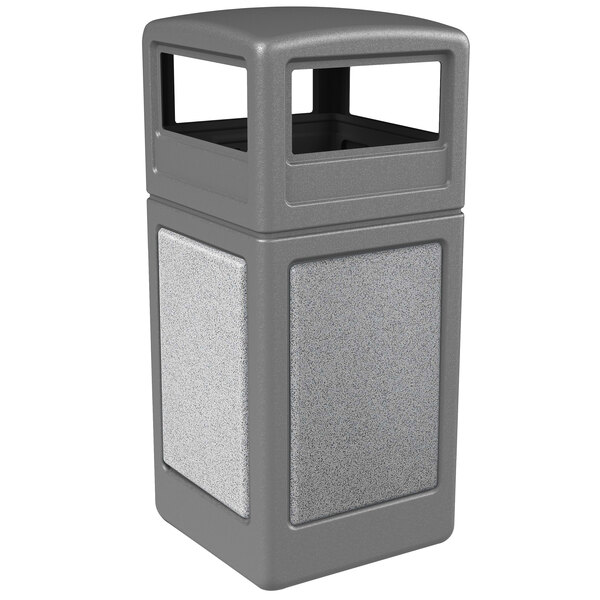Commercial Zone 72041199 StoneTec 42 Gallon Gray Square Decorative Waste Receptacle with Ashtone Panels and Dome Lid