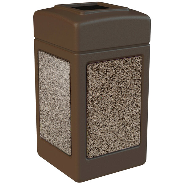 Commercial Zone 720355 StoneTec 42 Gallon Brown Square Decorative Waste Receptacle with Riverstone Panels