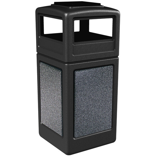 Commercial Zone 72051399 StoneTec 42 Gallon Black Square Decorative Waste Receptacle with Pepperstone Panels and Ashtray Dome Lid