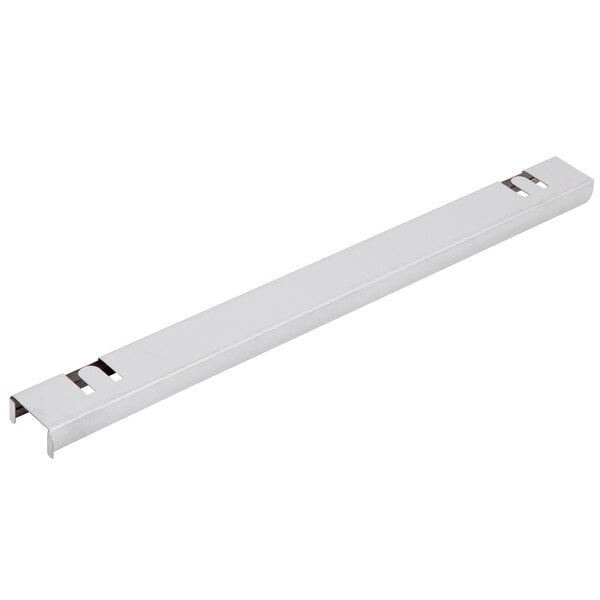 A white metal bar with two holes on it.