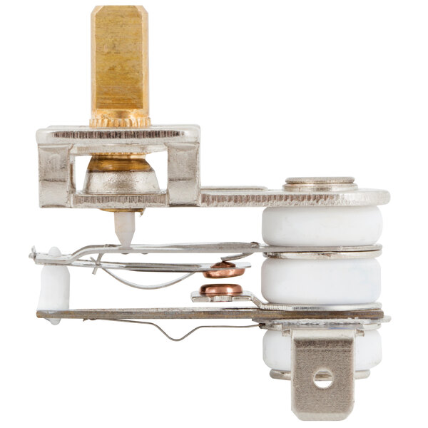 An Avantco thermostat with a metal border on a white surface.