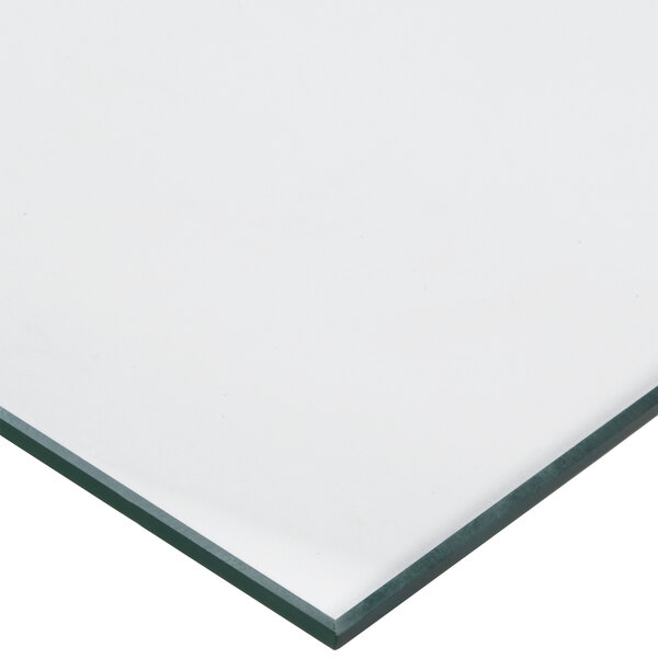 An Avantco glass side panel with a black border.