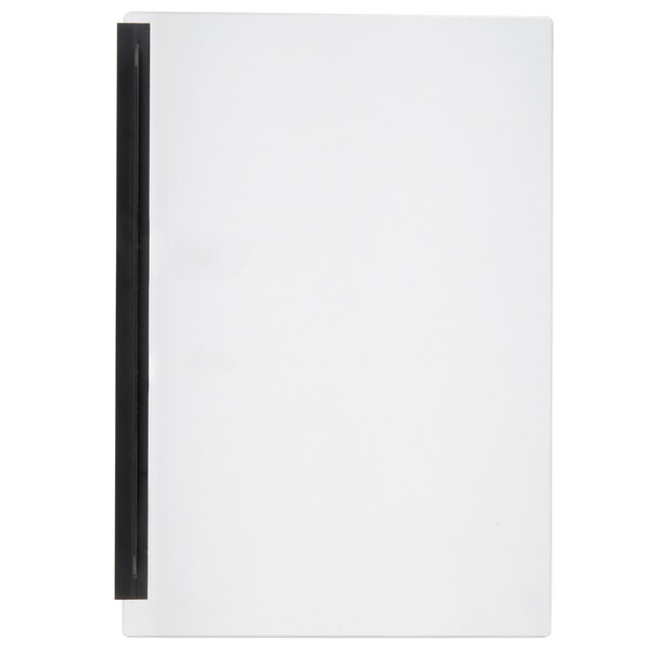 A black rectangular object with white paper inside.