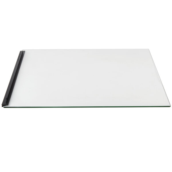 A rectangular glass plate with black edges.