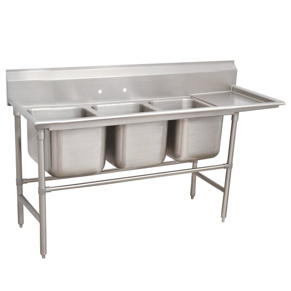 Advance Tabco 94-83-60-18 Spec Line Three Compartment Pot Sink with One Drainboard - 89" - Right Drainboard
