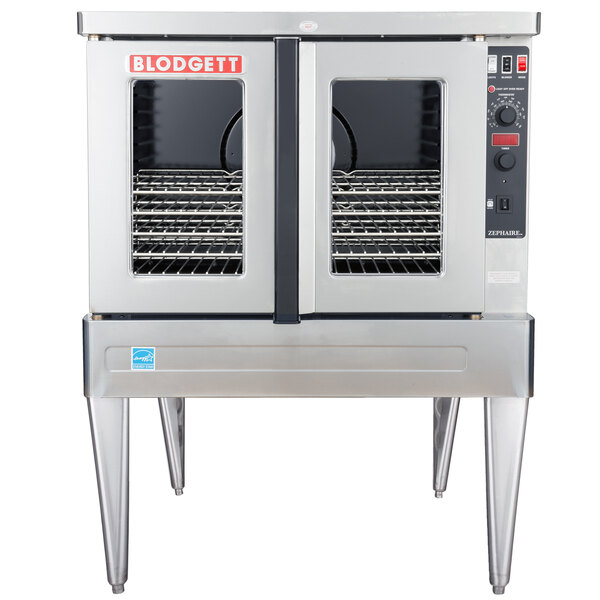 A Blodgett commercial electric convection oven with one door open.