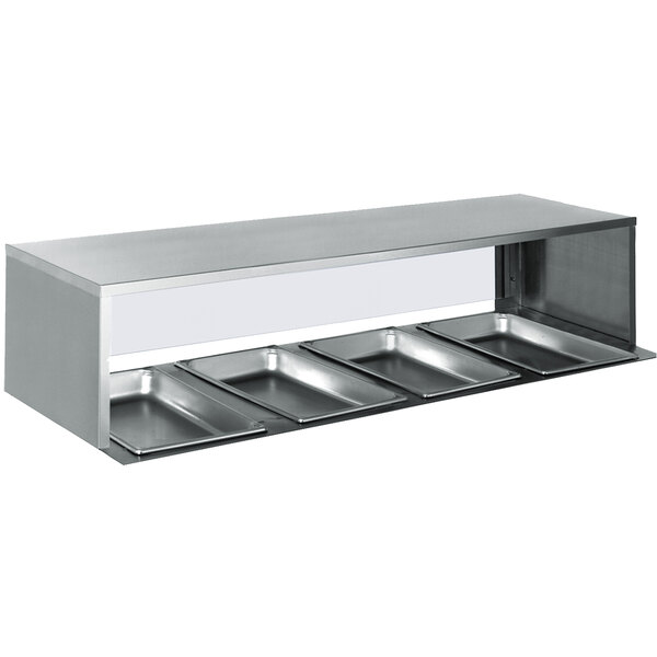 A stainless steel serving shelf for 4 Eagle Group well food tables.