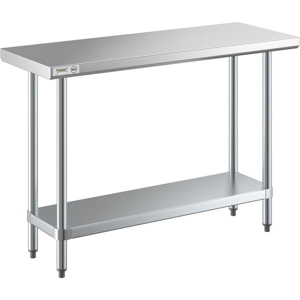 Regency 18" x 48" 18-Gauge 304 Stainless Steel Commercial Work Table with Galvanized Legs and Undershelf