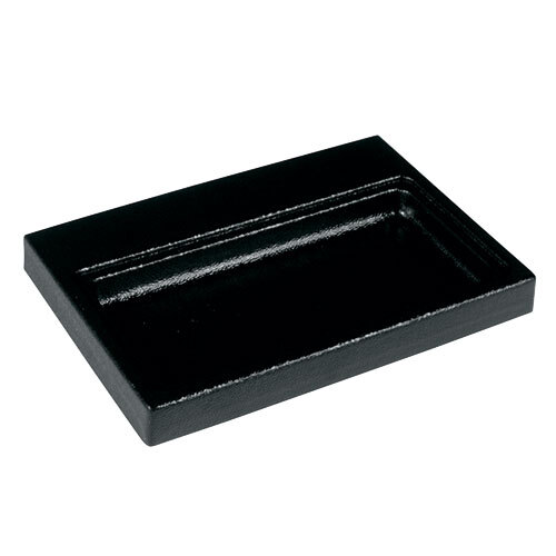 A black rectangular drip tray with a rectangular shape and edge.