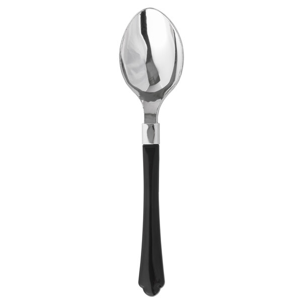 Silver Visions 6 1/2" Heavy Weight Plastic Spoon with Black Handle 20