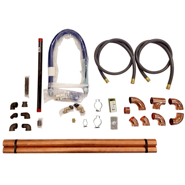 A copper pipe installation kit for Rational Model 102, 201, and 202 gas combi ovens.