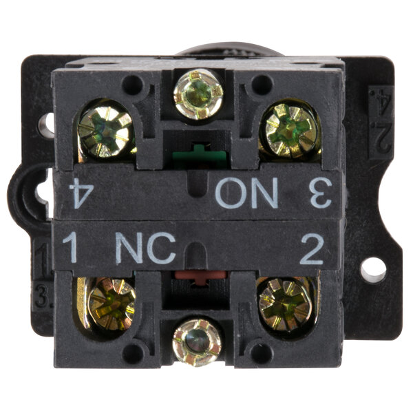 A black electrical safety switch with white text on it.