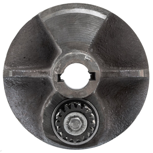 An Avantco mixing axle assembly with a circular metal gear on it.