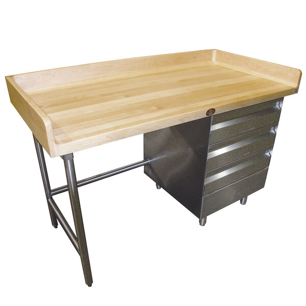 Advance Tabco BST-365 Wood Top Baker's Table with Stainless Steel Base and Drawers - 36" x 60" - Right-Side Drawer Unit