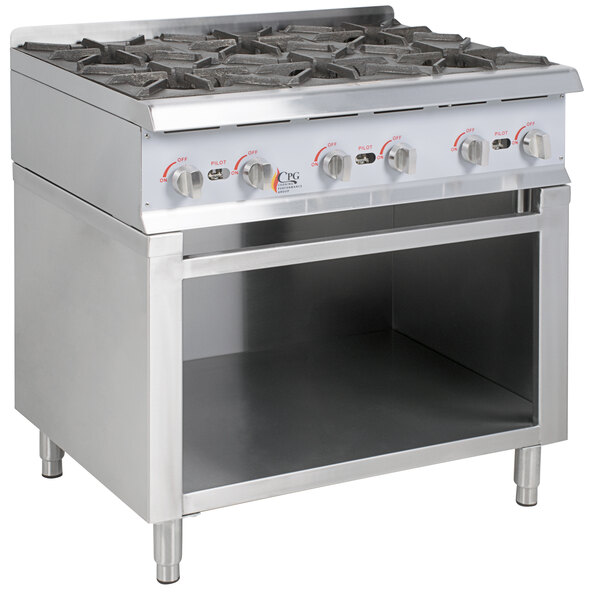 Cooking Performance Group 36RSBNL 6 Burner Gas Range / Hot Plate with  Cabinet Base - 132,000 BTU