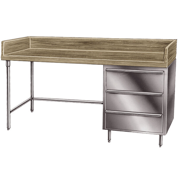 Advance Tabco BST-306 Wood Top Baker's Table with Stainless Steel Base and Drawers - 30" x 72" - Right-Side Drawer Unit