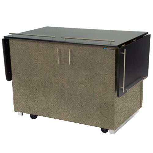 A Lakeside mobile breakout dining cart with a beige and brown laminate finish.