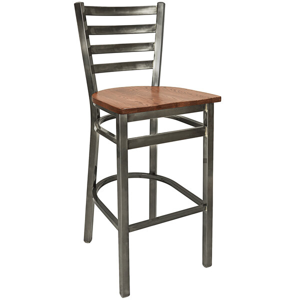 BFM Seating 2160BASH-CL Lima Steel Bar Height Chair with Ash Wooden Seat and Clear Coat Frame