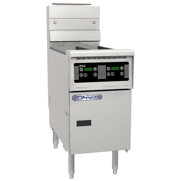 A Pitco commercial electric fryer with a black digital control panel.
