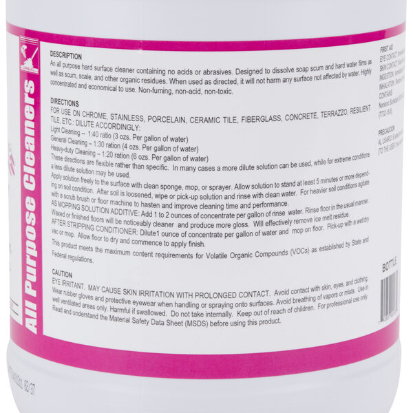 A white container of Noble Chemical Scum-B-Gone with a pink label.