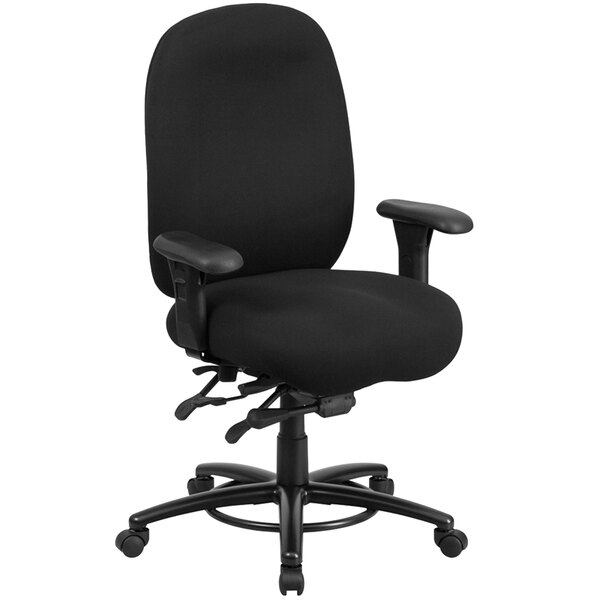 Flash Furniture LQ-1-BK-GG High-Back Black Fabric Intensive-Use Multi-Functional Swivel Office Chair with Ratchet Back and Adjustable Pivot Arms
