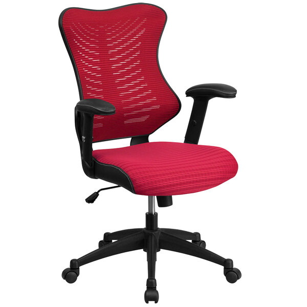 Flash Furniture BL-ZP-806-BY-GG High-Back Burgundy Mesh Executive Office Chair with Padded Seat and Nylon Base