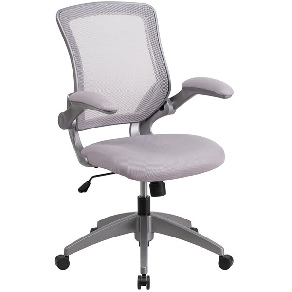 Flash Furniture BL-ZP-8805-GY-GG Mid-Back Gray Mesh Office Chair / Task Chair with Flip-Up Arms and Nylon Base
