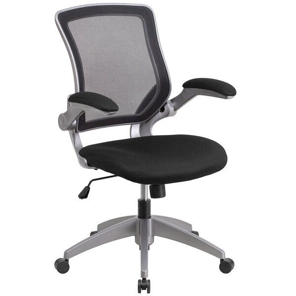 Flash Furniture BL-ZP-8805-BK-GG Mid-Back Black Mesh Office Chair / Task Chair with Flip-Up Arms and Nylon Base