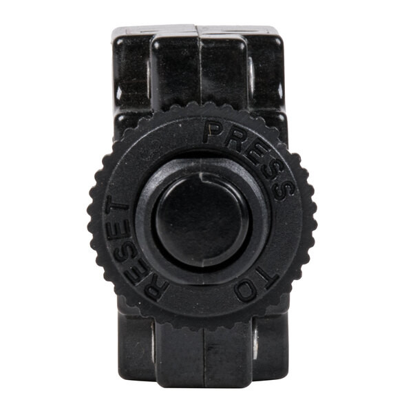 A black plastic Avantco overload switch with a round knob.