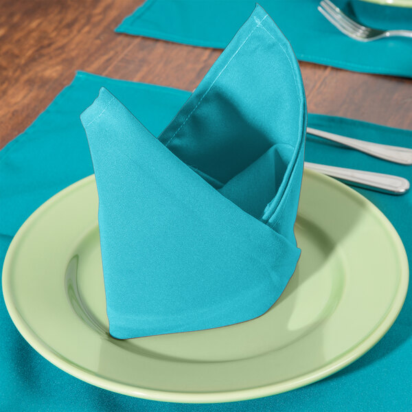 Intedge Teal 100 Polyester Cloth Napkins, 22" x 22" 12/Pack