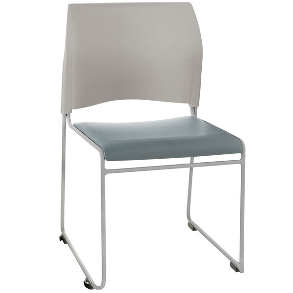 National Public Seating 8742-12-02 Blue / Gray and Gray Stackable Cafetorium Chair with Silver Frame
