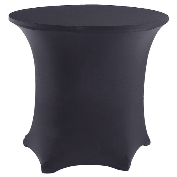 A charcoal Snap Drape spandex table cover on a round table.