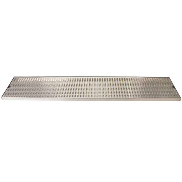 A rectangular stainless steel surface mount drip tray with a grid pattern of holes.