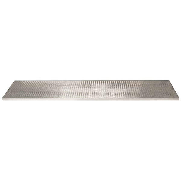 A rectangular stainless steel surface with small holes.