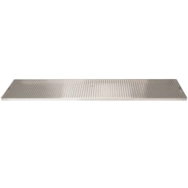 A rectangular stainless steel surface with holes on a metal surface.