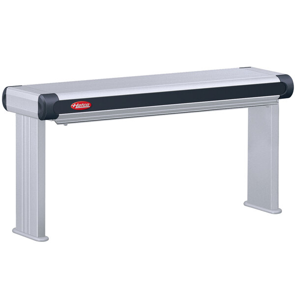 A Hatco Glo-Ray infrared strip warmer on a metal shelf with a black and red handle.