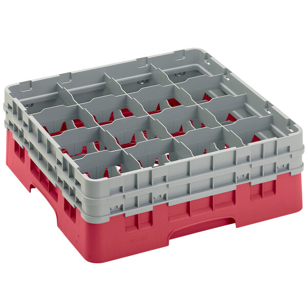 Cambro 16S534163 Camrack 6 1/8" High Customizable Red 16 Compartment Glass Rack